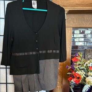 Women's Black Shirt-Style Blazer with Satin Waist Trim